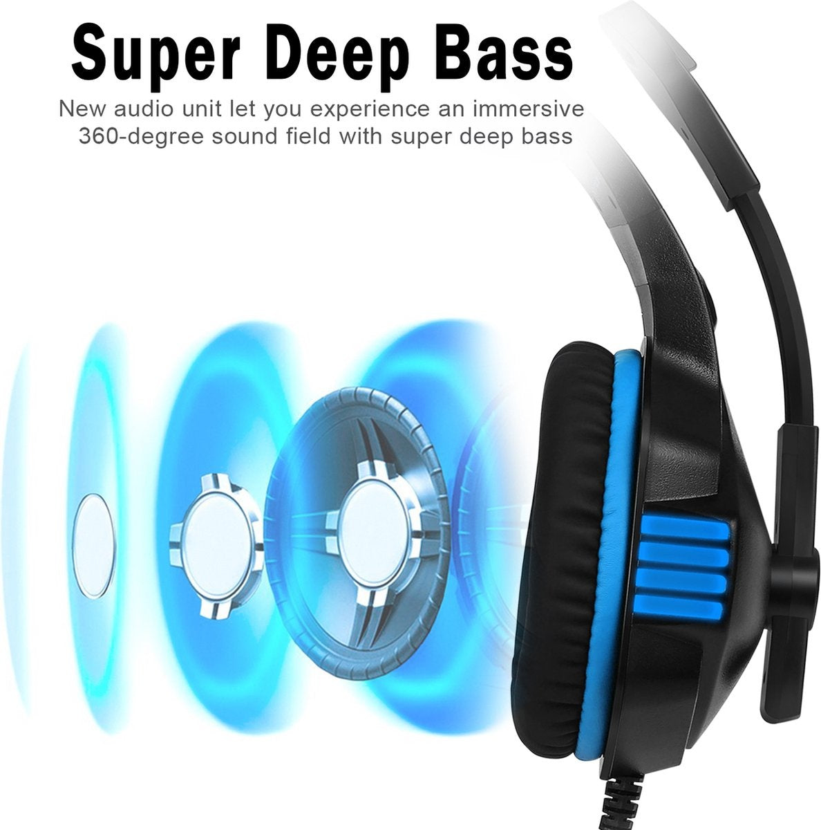 Casque de jeu Hunterspider - Noir/Bleu - Convient à PS4, Xbox One, Switch et Windows