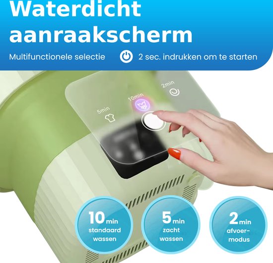 Mini laveuse ShopWise - pliable - économe en énergie - 8 pinces et corde à linge incluses - NOUVEAU modèle - Laveuse pour étudiant et camping - 10 litres - 3 étapes - moteur puissant - ensemble complet - vert