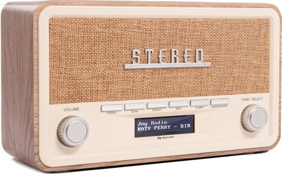 Radio Rétro - Denver - Vintage - Bluetooth - DAB+/ FM -Luminosité réglable – Fonctionne sur piles et secteur – DAB18LW - Bois