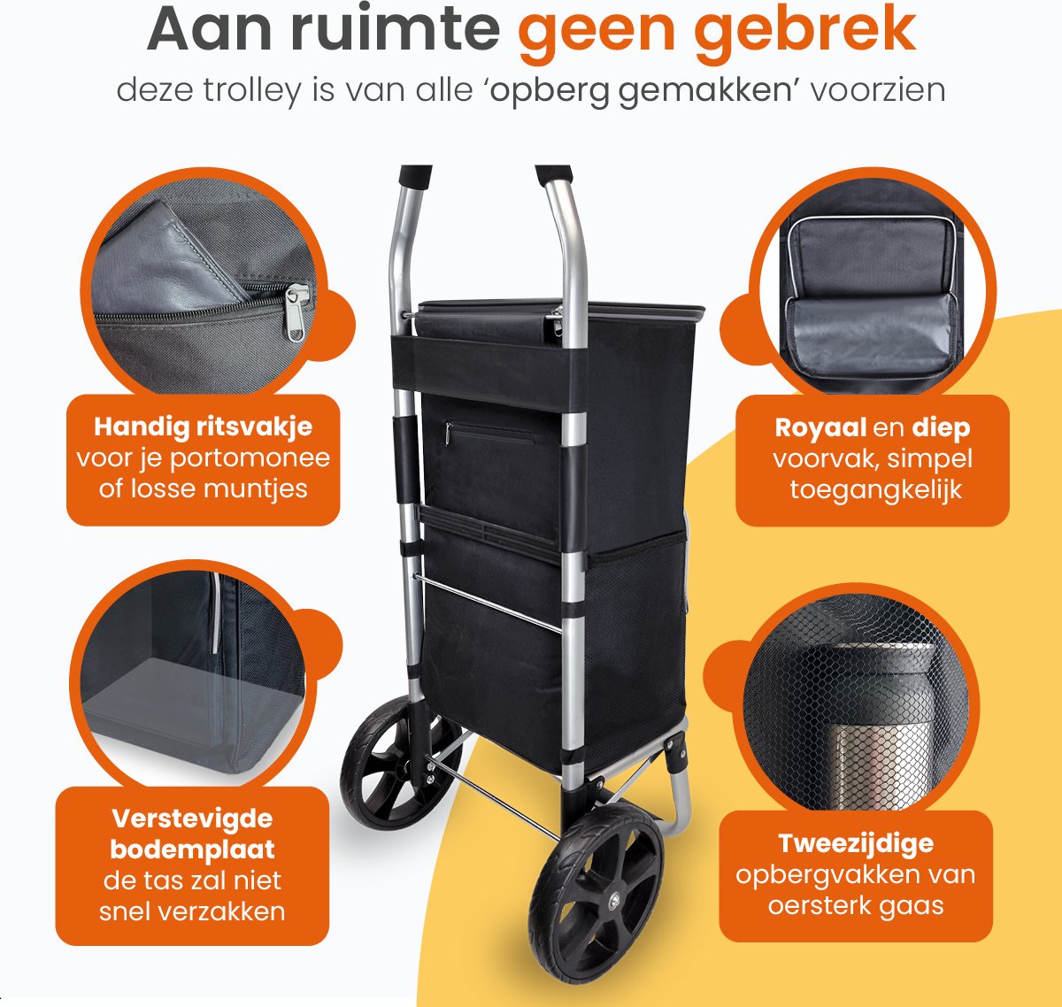 Chariot de courses - Goliving  - Avec poches latérales et compartiment réfrigérant - Pliable -  Aluminium inoxydable - 50L - Noir