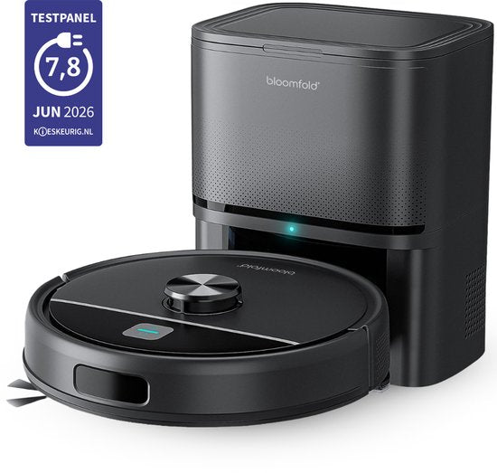 Aspirateur robot Bloomfold avec fonction de lavage et station de vidage - Puissance d'aspiration de 19 000 Pa – Navigation LiDAR - 180 minutes - Aspirateur robot intelligent doté d'une IA - Adapté aux poils d'animaux