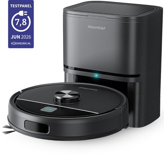 Aspirateur robot Bloomfold avec fonction de lavage et station de vidage - Puissance d'aspiration de 19 000 Pa – Navigation LiDAR - 180 minutes - Aspirateur robot intelligent doté d'une IA - Adapté aux poils d'animaux