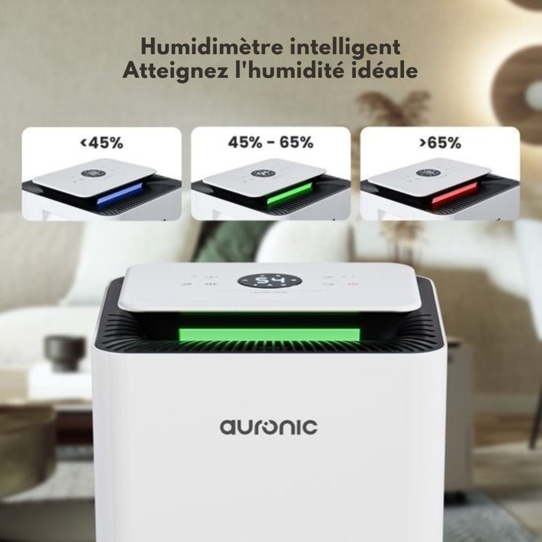 Déshumidificateur et purificateur d'air Auronic - Pro Series - 16L par jour - Fonction Wash-dry - Chambre à coucher, salle de bain et salon - Blanc