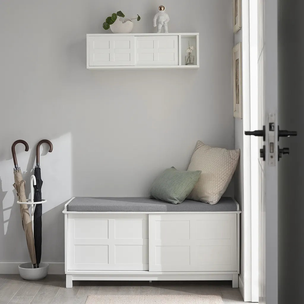 SoBuy Wall Cabinet - Armoire murale - Avec portes coulissantes et compartiment - Armoire de couloir - Support mural - Blanc - MDF - 20 x 75 x 23 cm