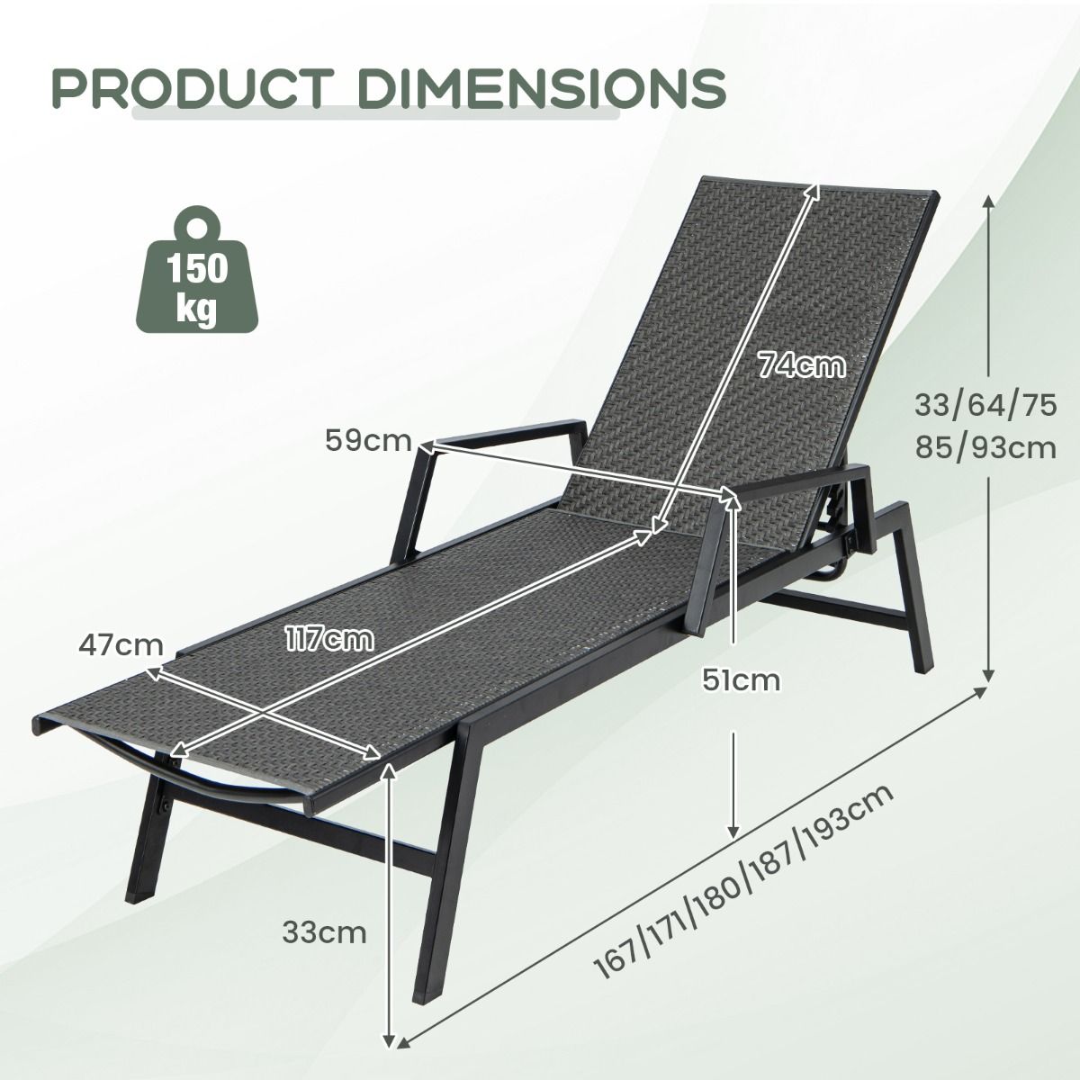 Chaise longue Coast Rotan - Dossier réglable sur 5 positions - Avec accoudoirs - Marron et noir