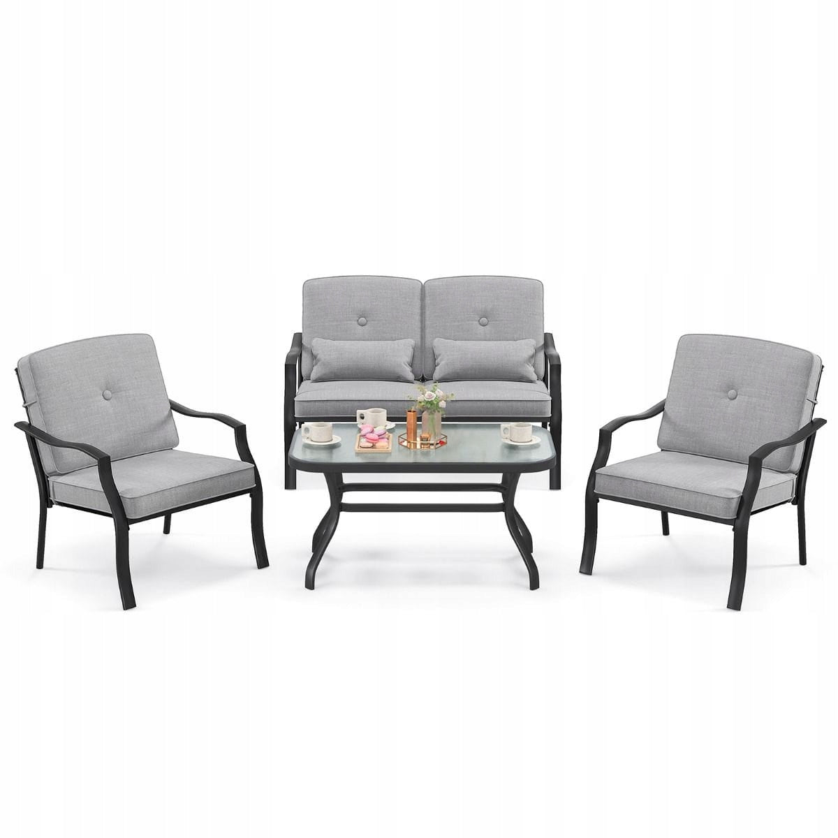 Ensemble de mobilier de jardin Coast, 4 pièces - Canapé, table et 2 fauteuils - Gris