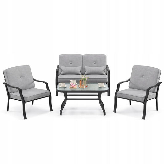Ensemble de mobilier de jardin Coast, 4 pièces - Canapé, table et 2 fauteuils - Gris
