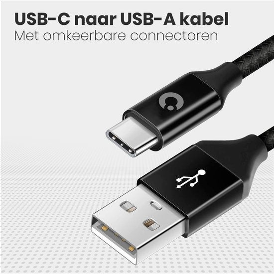 Auronic Câble USB-C - 5M - 2,4A - USB C vers USB-A - Nylon tressé - Noir