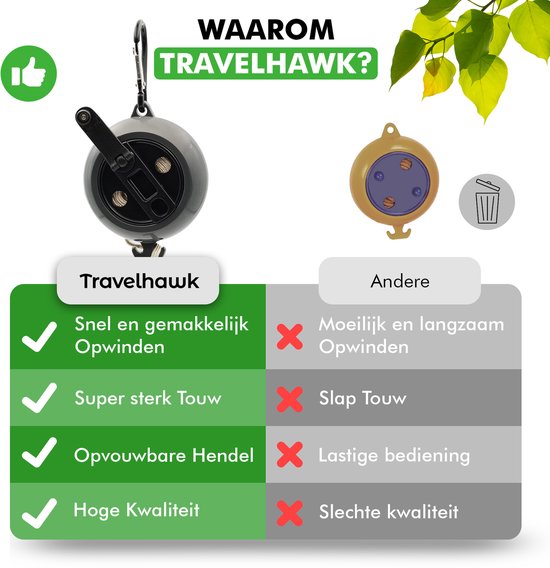 Travelhawk corde à linge rétractable - extensible - cordes à linge - corde à linge roulante - corde à linge 10 mètres - corde à linge rétractable - corde à linge camping - corde à linge