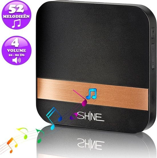 SHINE Gong Video doorbell - Carillon pour Maxi, Gologi, Living Needs, Aye Cam, Winnes, Zedar, Life Deco | Récepteur avec 52 mélodies - Noir
