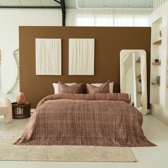 Kayori Sunai Housse de couette Satin de coton - 240x200-220 + 2 taies d'oreiller - Lits-jumeaux - Douce, respirante et régulatrice d'humidité - Caramel
