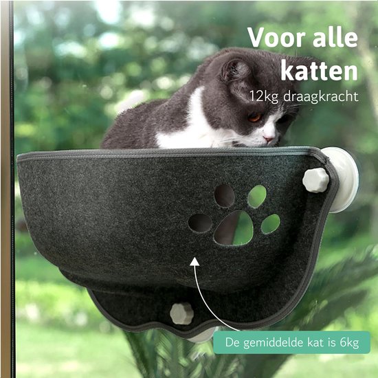 LBB Hamac pour chat - Pour fenêtre - Forme bol - Panier pour chat - Fenêtre - Hamac pour chat - Animaux - Lit pour chat - Panier pour chat - Dormir - Se coucher - Gris