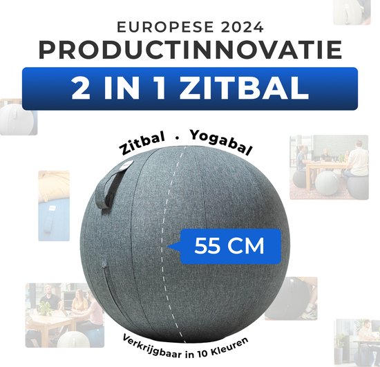 Ballon de siège Backerz 55 cm - Ballons de siège avec housse en lin - Chaise de bureau ergonomique pour le bureau et la maison - Ballon de yoga haut de gamme - Anthracite