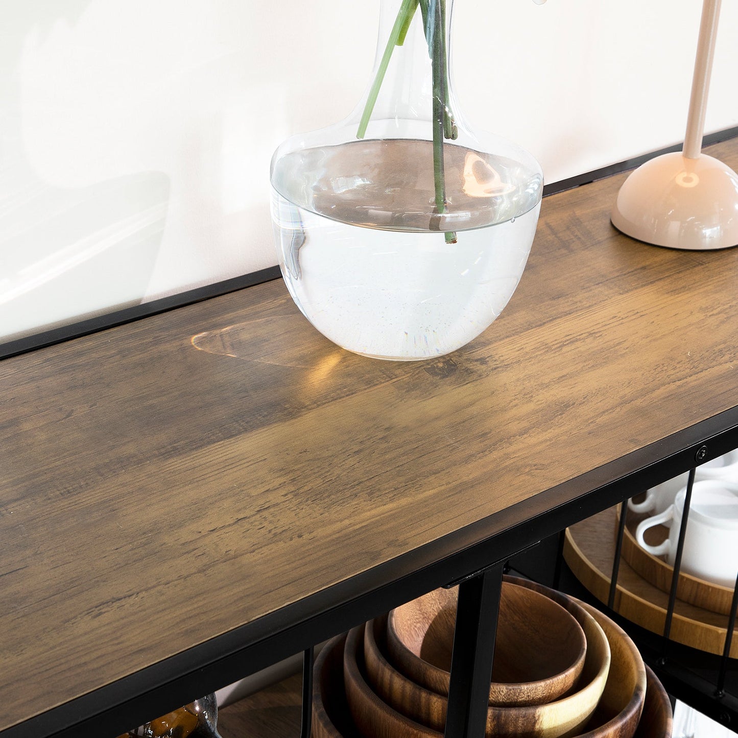 SoBuy FSB56-F Table console - 100x33x95 cm - Vintage Brown/Black - Table d'appoint avec tiroir, 3 étagères de rangement et porte-bouteille