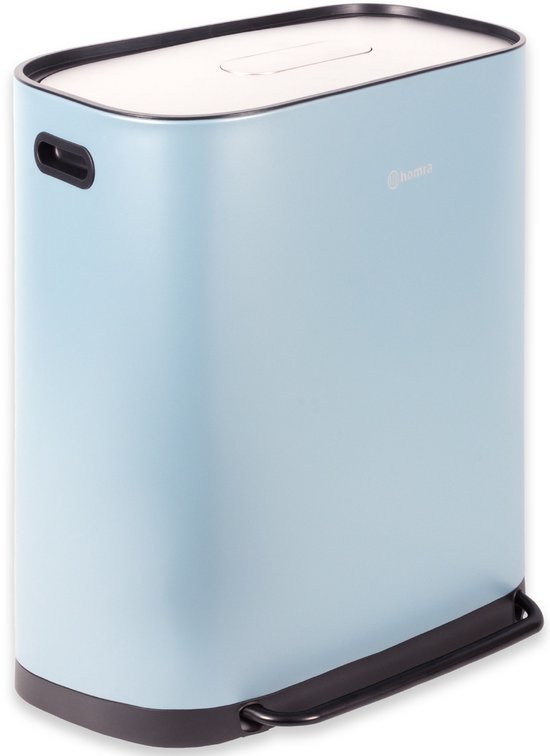 Poubelle Homra Rockx 60 litres - Poubelle à double pédale 2 x 30 L avec filtre anti-odeurs - Poubelle de tri sélectif en acier inoxydable à 2 compartiments - Poubelle de recyclage - Poubelle de cuisine - Poubelle de tri sélectif - Poubelles doubles bleues