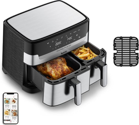 Tefal Dual Easy Fry & Grill EY905D - Friteuse à air chaud XXL - Acier inoxydable - 2 700 W - 8,3 L