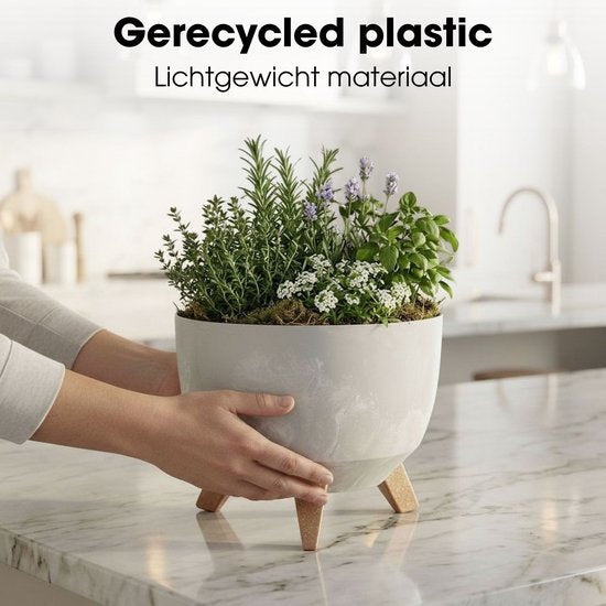Jardinière sur pieds Doppio de Mica Decorations - 18,5 x Ø29 cm - Jardinières d'extérieur - Jardinières de balcon - Plastique recyclé - Gris