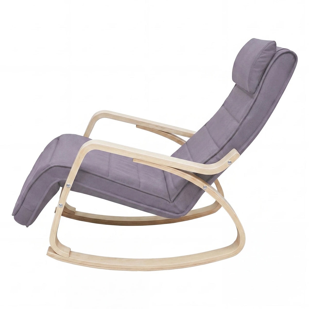 Fauteuil à bascule Ochama avec accoudoirs - Bois de bouleau - Repose-pieds réglable - 121,5 x 65 x 84 cm - Gris clair