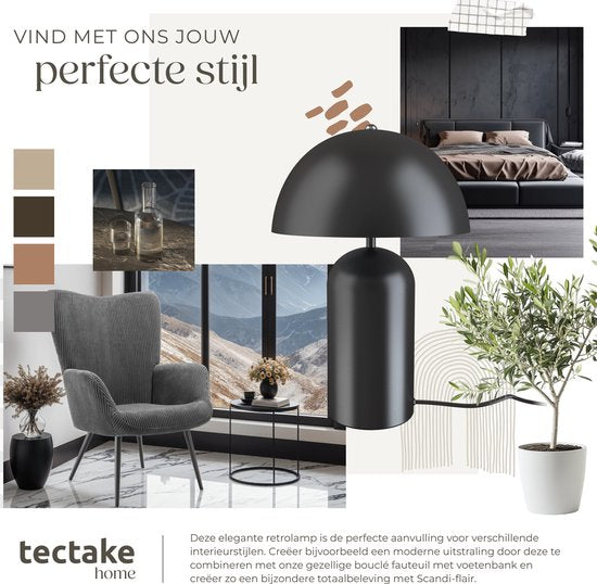 tectake Lampe à poser - Design champignon - 40 W - 25 x 25 x 37 cm - Noir