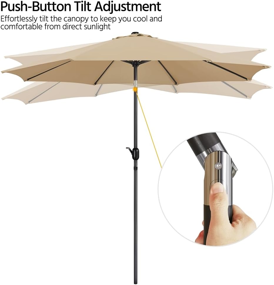 Parasol de jardin de 300 cm avec 8 baleines, manivelle et ouverture d'aération, couleur kaki