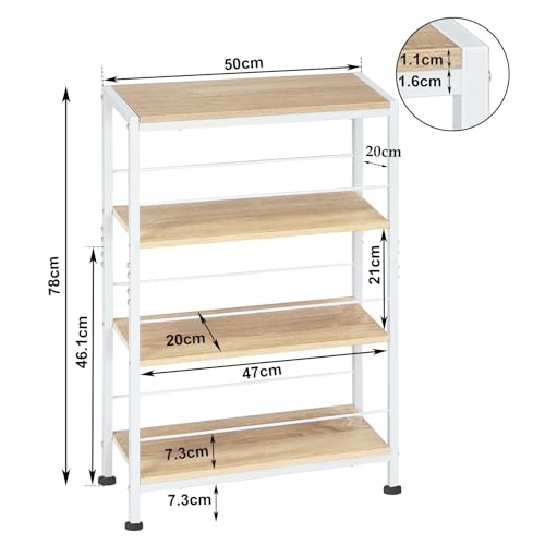Woltu Etagère d'angle à 4 niveaux Style nordique - Bois et métal Chêne clair + blanc - 50 x 20 x 78 cm