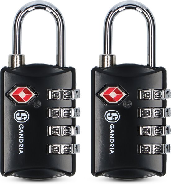 Cadenas de voyage Gandria - Serrure TSA - Serrure de voyage 2 pièces - Cadenas à 4 chiffres - Serrure de valise 4 chiffres - Acier allié au zinc