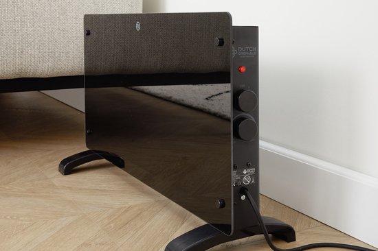 Dutch Originals - Convecteur - 2000 W - Noir - Minuterie réglable - 2 niveaux de chaleur - Verre trempé - 42,5 x 24 x 77 cm