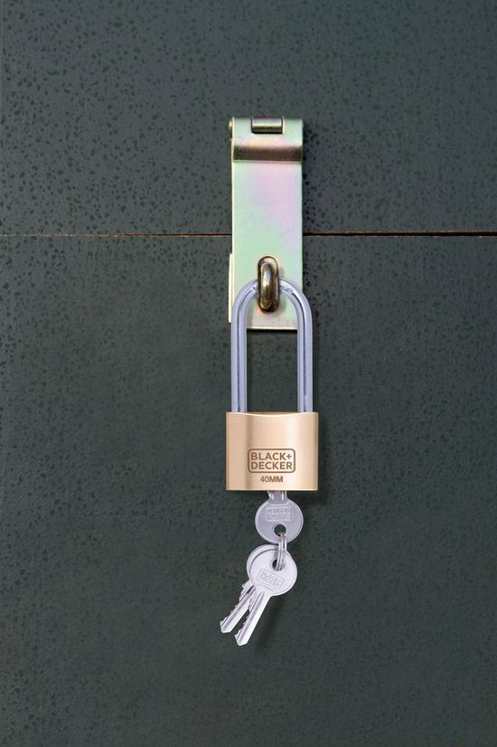 Cadenas - BLACK+DECKER - 40mm - Anse longue - 3 clés incluses - Serrure en laiton massif