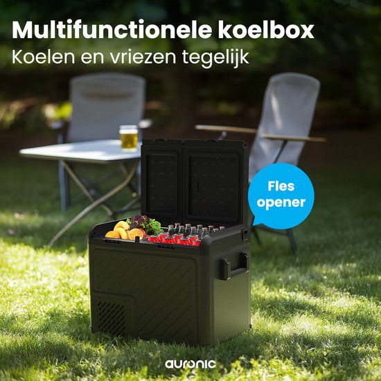 Auronic Electric Cool Box - Compresseur - Deux zones - 12V 230 Volt - Voiture - 45L - Frigobox - Noir/Gris