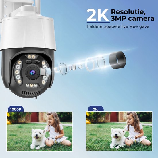 Camux Cam-VisionX Caméra de sécurité extérieure IP66 - Caméra 3MP 2K - Caméra extérieure avec vision nocturne - Wifi avec application - Caméra de sécurité