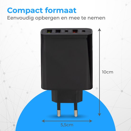Nuvance - Adaptateur USB - 5 Ports - Prise USB - Chargeur USB - Convient à tout câble USB - Noir