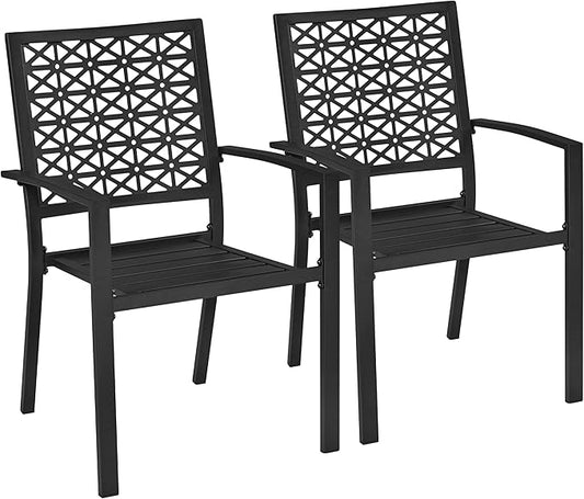 Chaises de jardin Yaheetech - Lot de 2 - Empilables - Acier - Noir