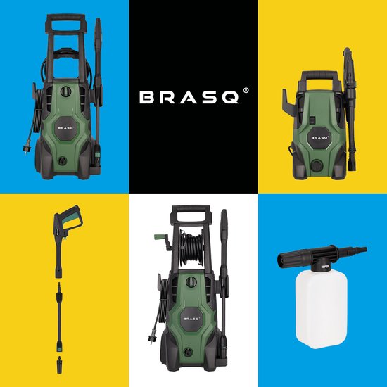 BRASQ Nettoyeur haute pression Deluxe - Nettoyeur de terrasse - Pulvérisateur haute pression - 1700W - 150 bar - 450 L/H - Kit complet