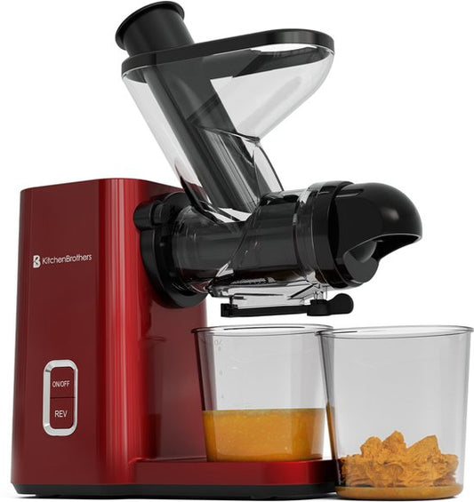 KitchenBrothers Slowjuicer - Mini presse-agrumes - Presse-légumes et fruits - Alimentation 40 mm et 50 mm - 400 ml - Rouge