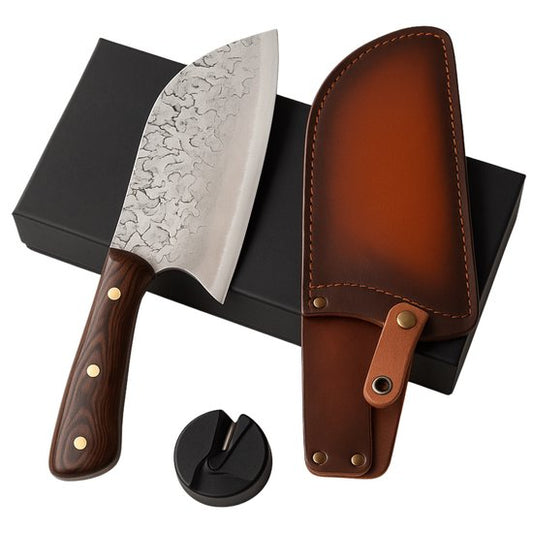 T&M Knives Professional Chopper - Lame 30cm Couteau de chef - Couteau de cuisine - Acier inoxydable de luxe - 30CM - Couvercle et aiguiseur de couteau inclus