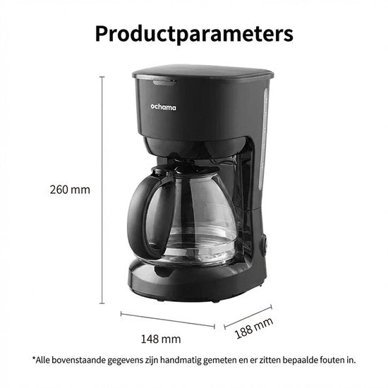 Cafetière à filtre Ochama, cafetière compacte entièrement automatique, mini-cafetière pour la maison et le bureau, avec carafe à café incluse