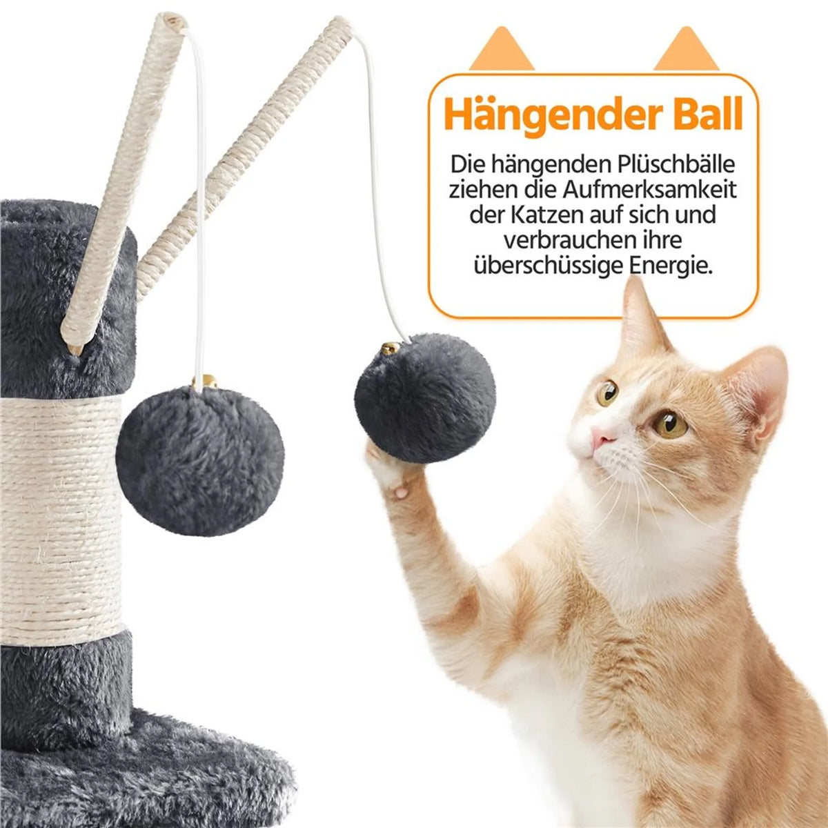Yaheetech Cat Post XXL avec 2 plateformes d'observation - équipé de 2 trous pour chats, d'un hamac et de 7 poteaux en sisal - pour les foyers avec plusieurs chats - peluche et sisal gris foncé - 55,5 x 45,5 x 170 cm