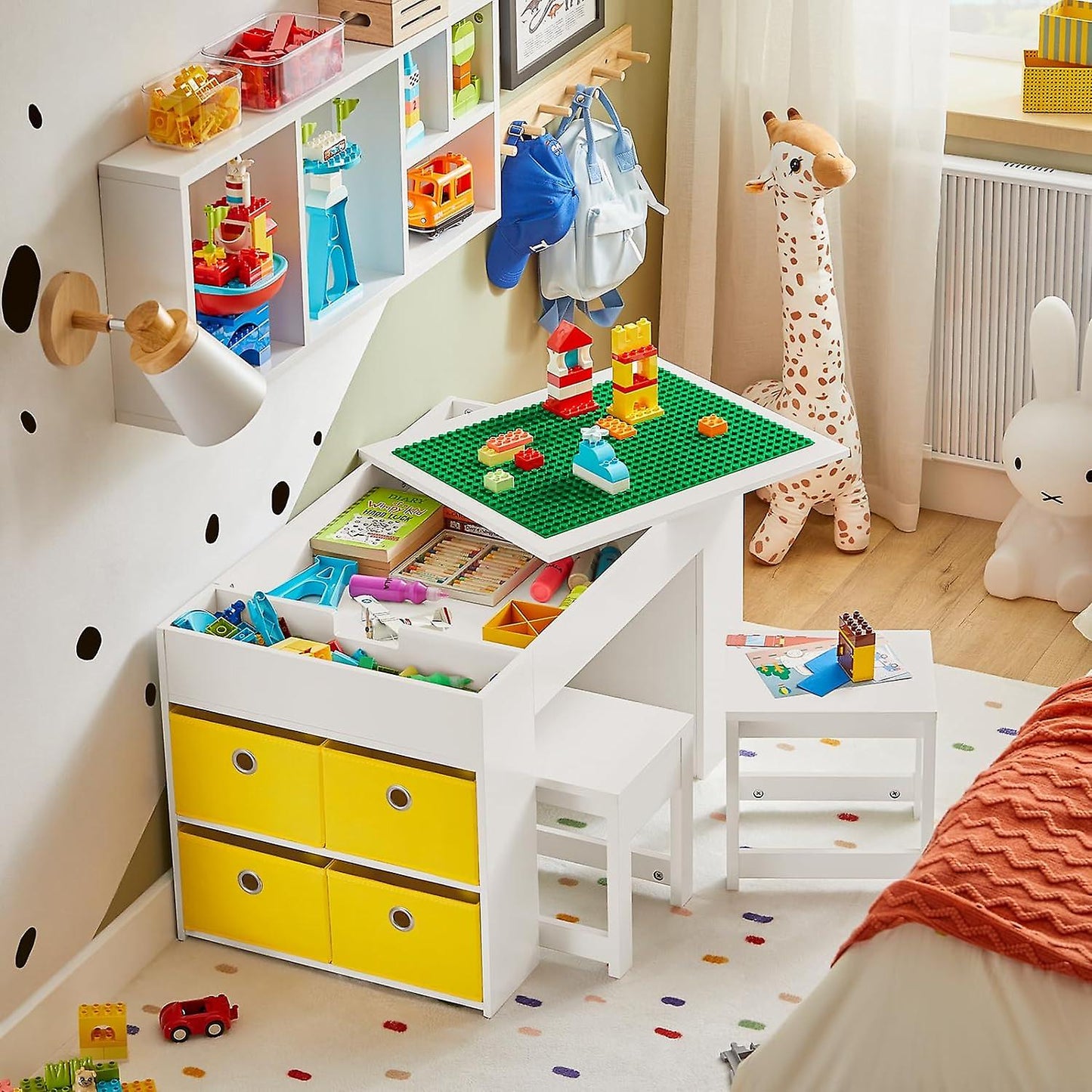 SoBuy Table enfant - KMB75-W - MDF - Table et tabouret - 87x50x50cm - Blanc