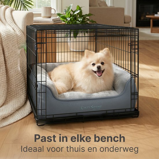 Coussin orthopédique pour chien CozySense® 60 x 42 cm, taille S - Imperméable et lavable - Coussin pour cage et lit pour chien - Tissu Sherpa ultra-doux - Gris et anthracite