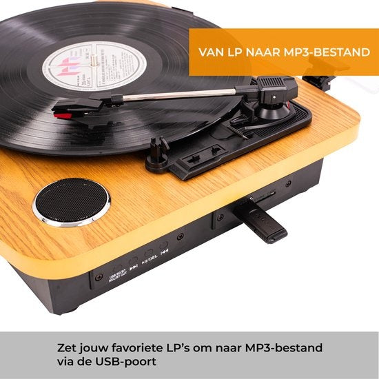 Denver Record Player Dual Bluetooth - Haut-parleurs intégrés - USB - Rétro - Bois - VPL230LW