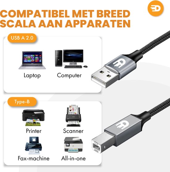 Drivv. Premium Printer Cable USB 2.0 to USB B Cable - Printer Cable 2 metres