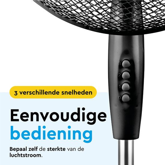 BRASQ Ventilateur trépied - 40 cm - Noir - Réglable en hauteur - 3 vitesses - 40 watts