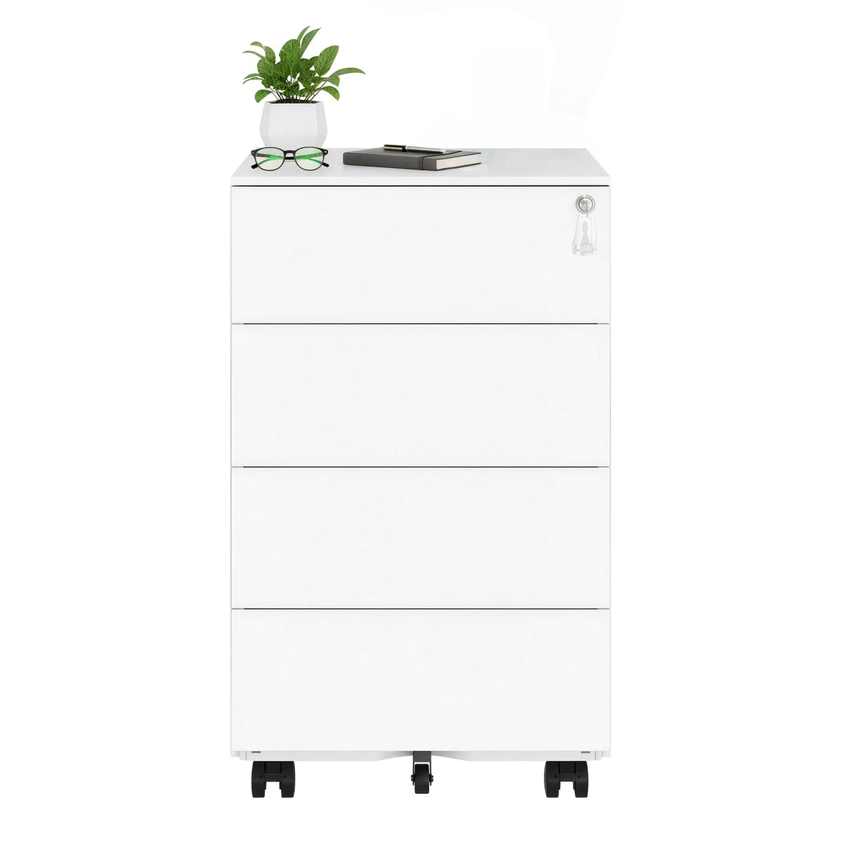 JOYFURNOS Armoire d'archivage mobile blanc nuage, 4 tiroirs, verrouillable, 39 x 45 x 69,3 cm