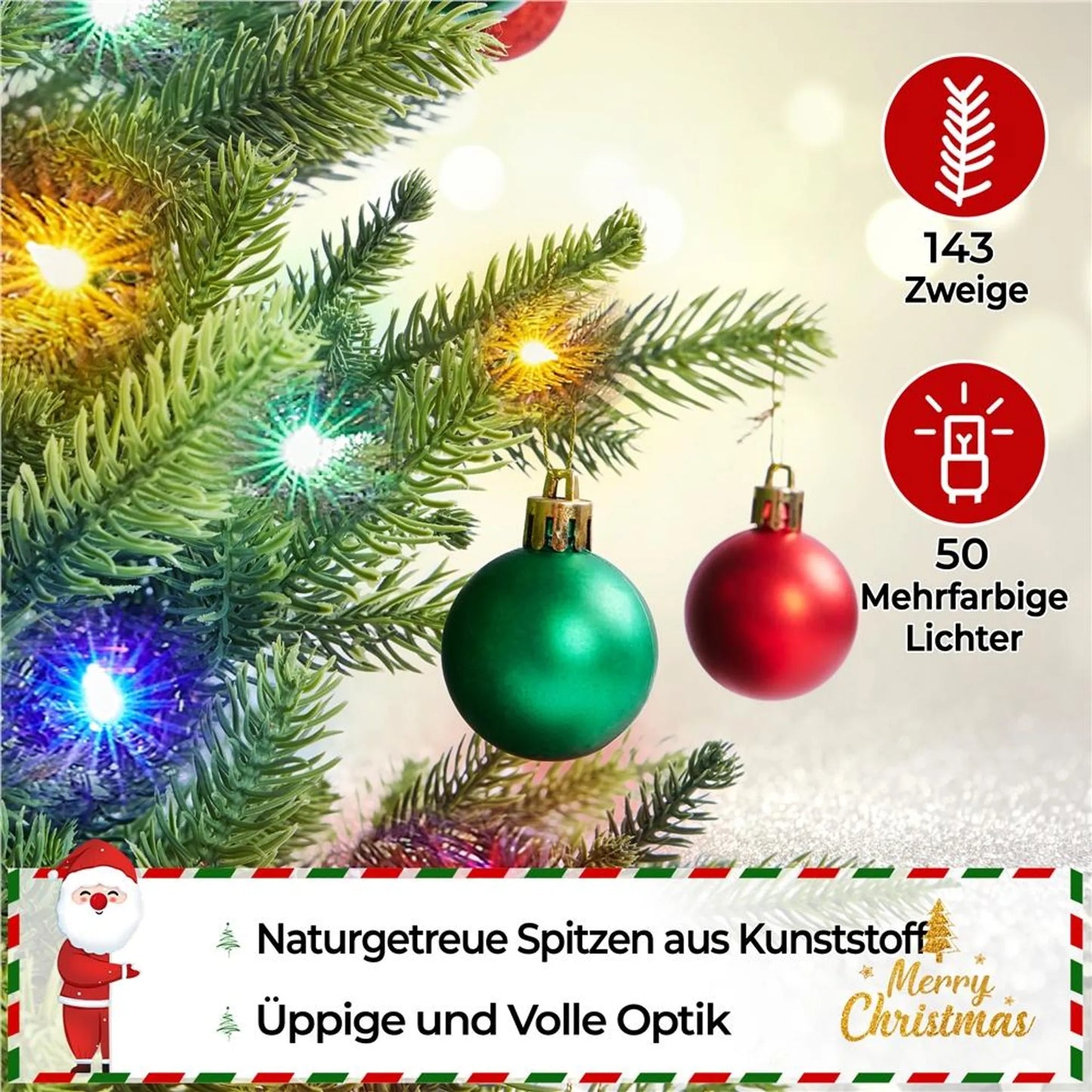 Yaheetech Arbre de Noël Artificiel avec 50 lumières Led colorées - 143 branches, 8 modes d'éclairage et socle en ciment - Pour rebord de fenêtre et table - PVC vert et béton - 58 x 58 x 91,5 cm