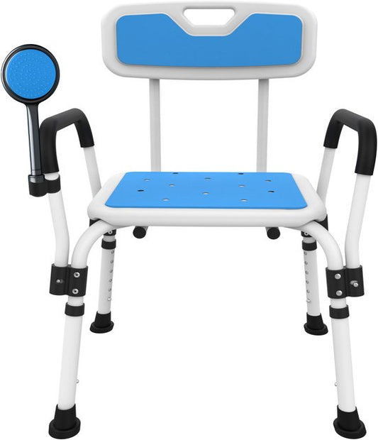 Brixy Chaise de douche avec dossier et accoudoir amovibles - Antidérapant - Hauteur réglable - Max. 150 kg - Tabouret de douche - Chaise de salle de bain