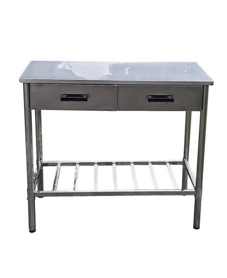 Plan de travail extérieur - Garten BBQ - Cuisine de jardin - Table en acier inoxydable - réglable - 2 tiroirs - 100x50.5x87cm - blanc/gris