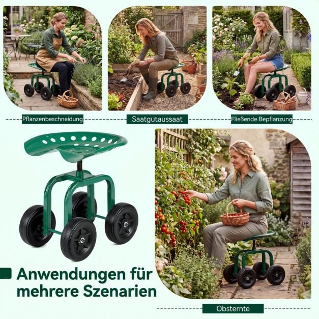 Chaise de jardin mobile Coast – Pivotante à 360° – 40-50 cm – Verte