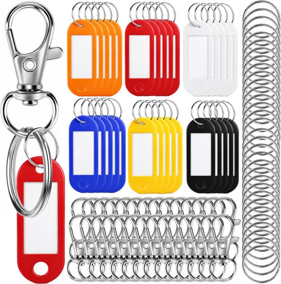 Vaive Étiquettes pour clés, lot de 30 – Porte-clés avec mousqueton, anneaux et étiquette nominative – Anneaux pour la gestion des clés – Anneau de 25 mm