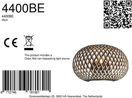 Anne Lighting - applique murale - MAZE - naturel - bambou - lampe de chevet - E27 - 4400BE