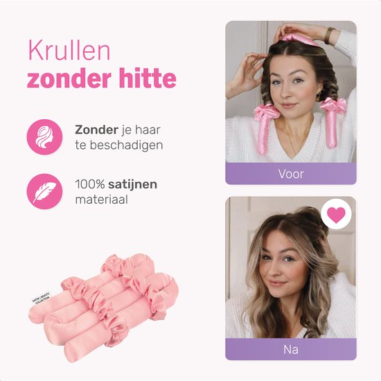 Soft & Silky Heatless curls - Satin - Incl. 2 chouchous et 1 pince à cheveux - Rouleaux à cheveux - Boucles - Boucles sans chaleur - Boucle à cheveux - Produits pour cheveux bouclés